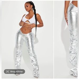 Rock the Night Faux Leather Stacked Pant - Silver